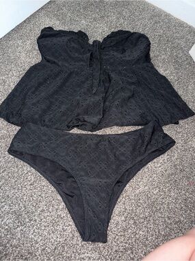 Black Eyelet Two-Piece Swim Set